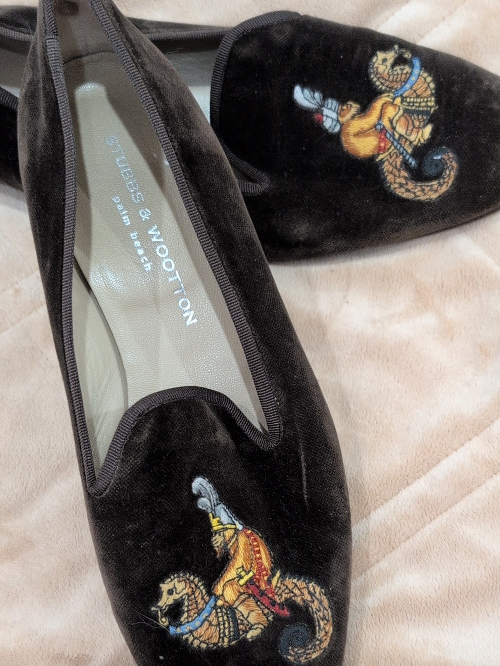 Stubbs & Wootton Black Velvet Embroidered Seahorse Loafers